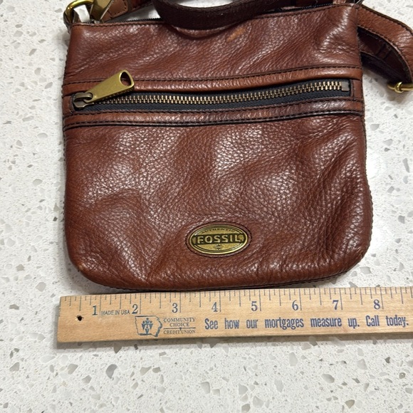 Fossil Rich Brown cognac Leather Crossbody Bag brass hardware Y2K boho western - Picture 6 of 9